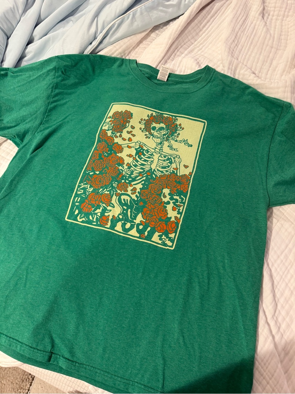 Green Graphic Skeleton & Roses Short-Sleeve Tee
